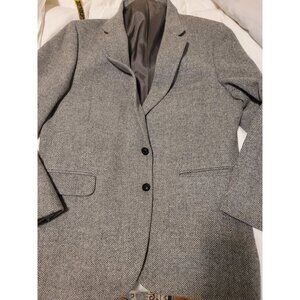 VTG JCPenney Mens 100% Wool Gray Herringbone Blazer 44R Lined 2 Button Close